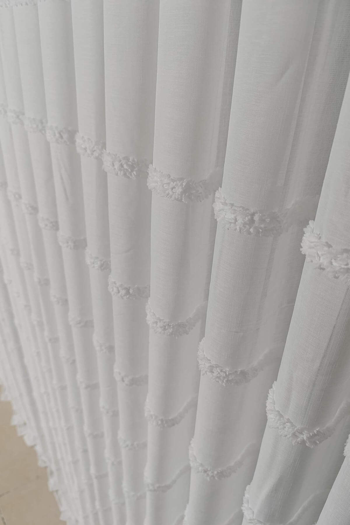 Taç İskandinav Tarzı Bohem Keten Tül Perde